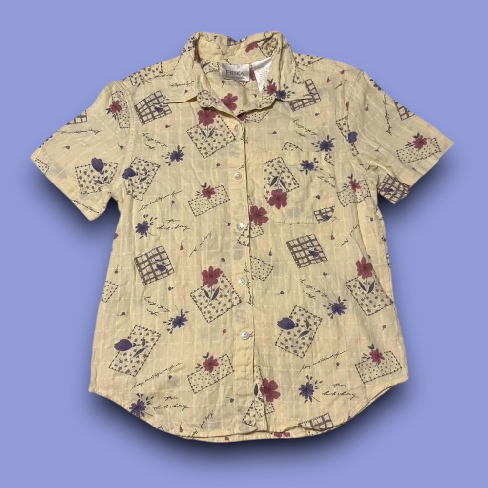Y2K Yellow Floral Button-Up Top Erika Size Medium Cottagecore Farmer’s Daughter